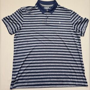 Izod Golf Stretch Navy and Light Gray Striped Polo Shirt large